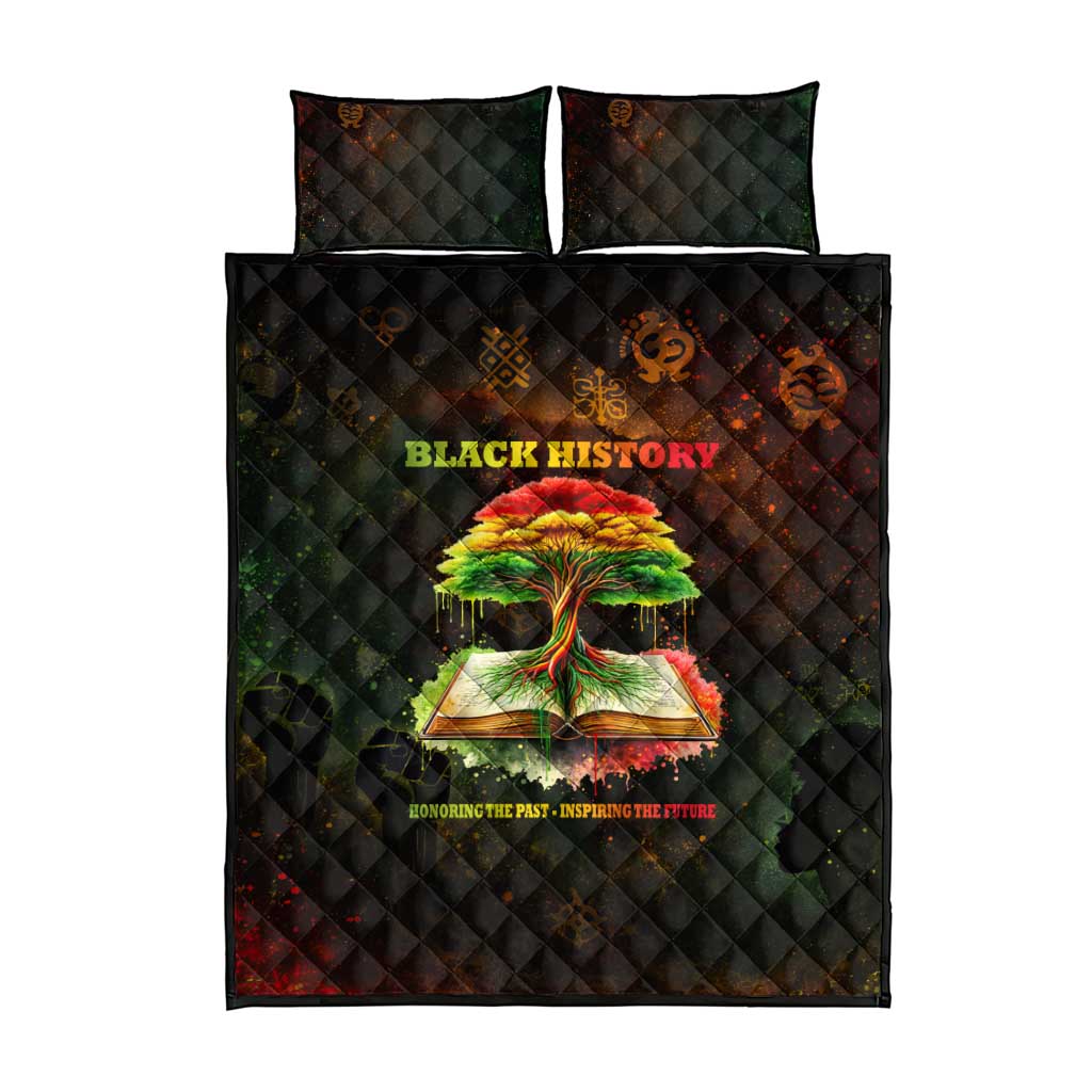 Black History Tree of Knowledge Quilt Bed Set Pan-African Afrocentric Drip Art Illustration