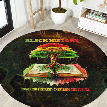 Black History Tree of Knowledge Round Carpet Pan-African Afrocentric Drip Art Illustration