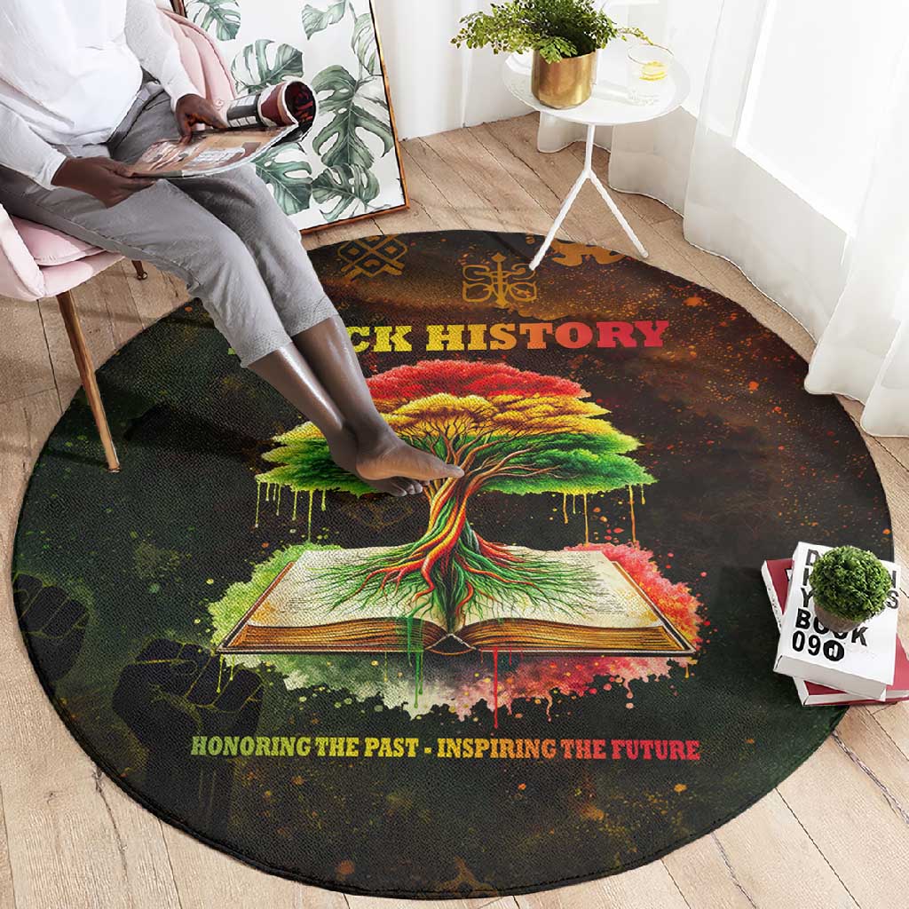 Black History Tree of Knowledge Round Carpet Pan-African Afrocentric Drip Art Illustration