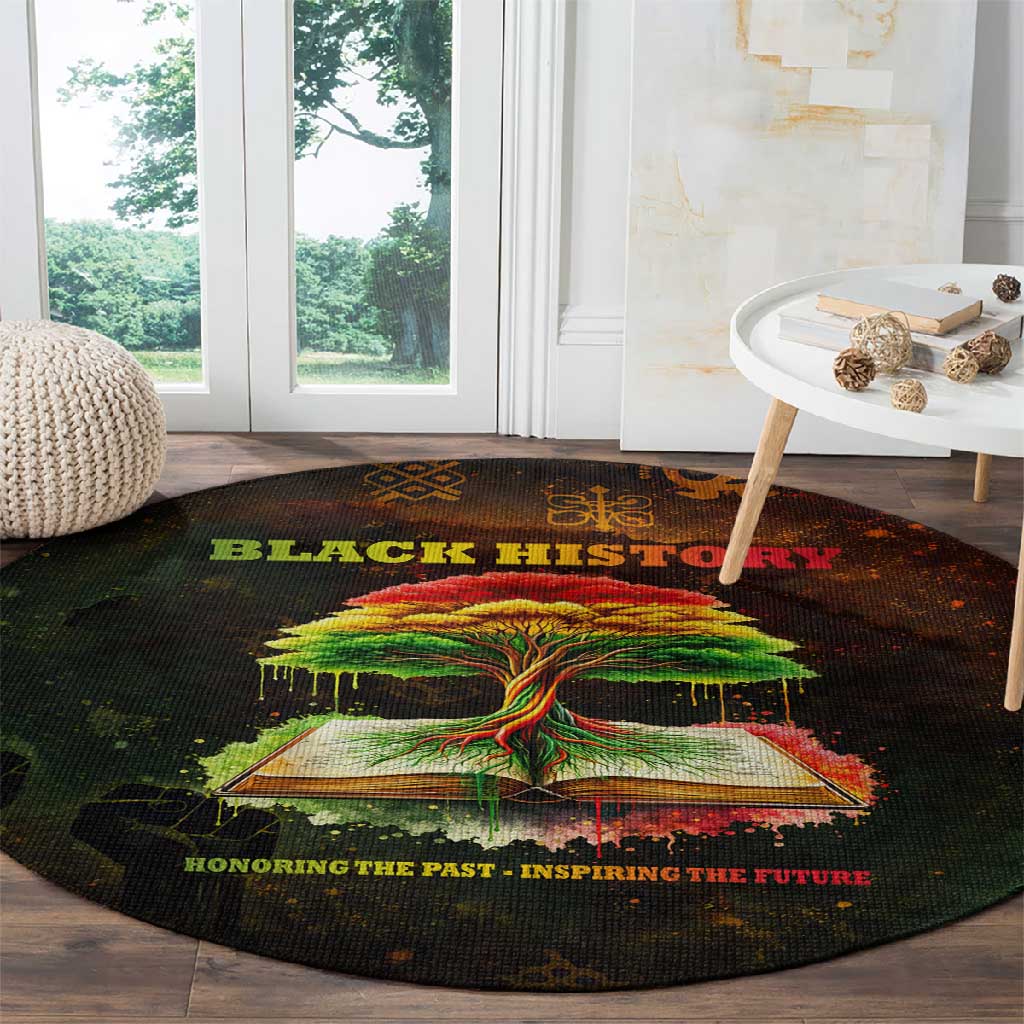 Black History Tree of Knowledge Round Carpet Pan-African Afrocentric Drip Art Illustration