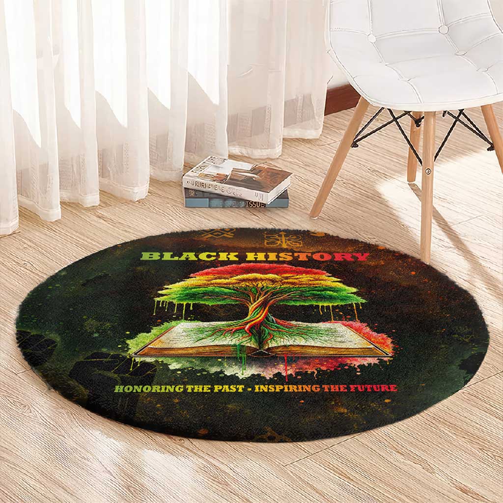 Black History Tree of Knowledge Round Carpet Pan-African Afrocentric Drip Art Illustration