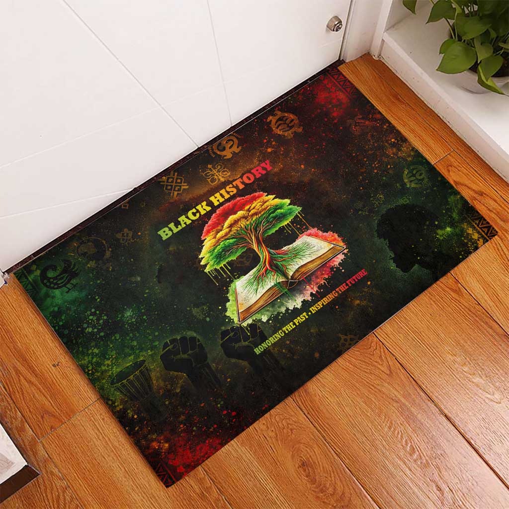 Black History Tree of Knowledge Rubber Doormat Pan-African Afrocentric Drip Art Illustration