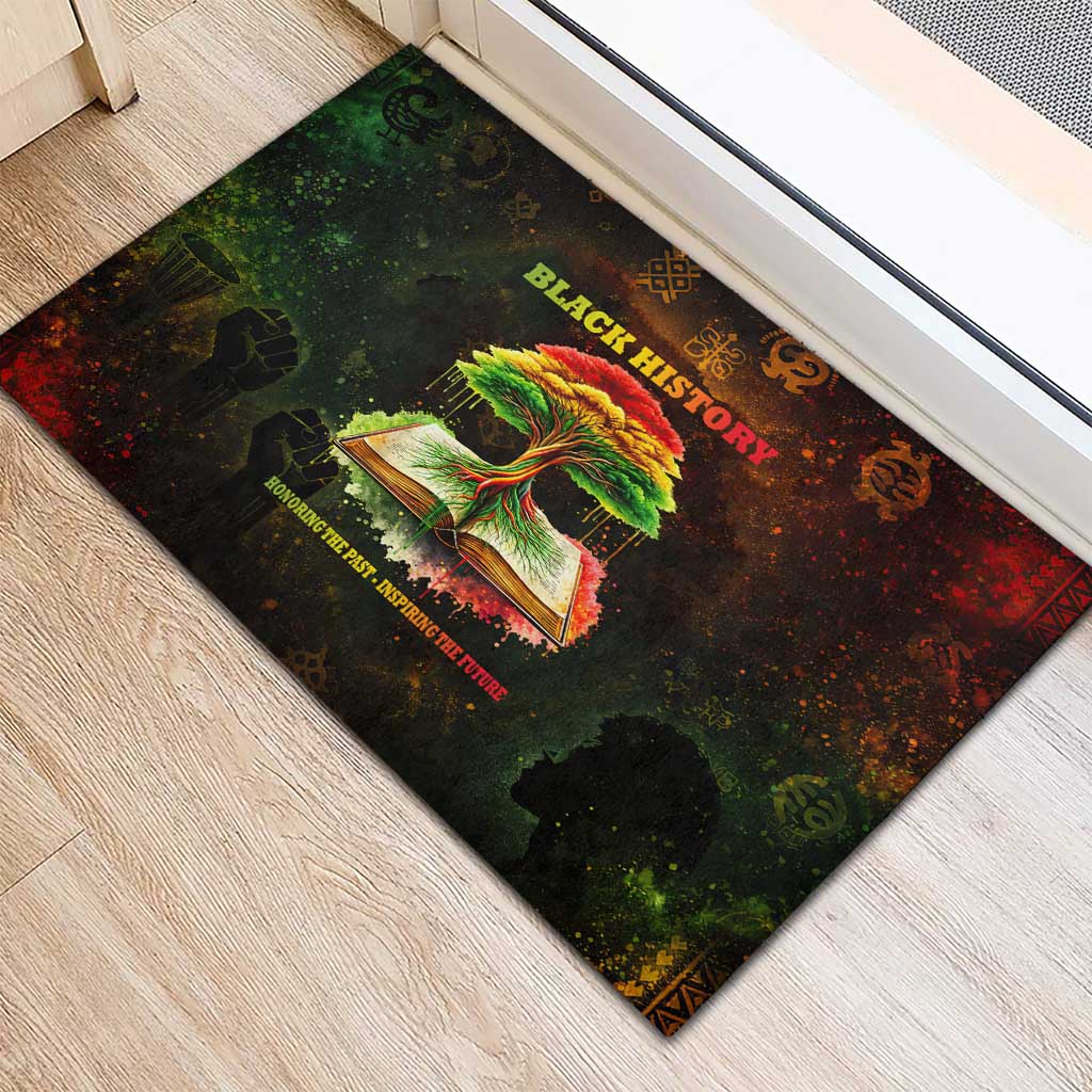 Black History Tree of Knowledge Rubber Doormat Pan-African Afrocentric Drip Art Illustration