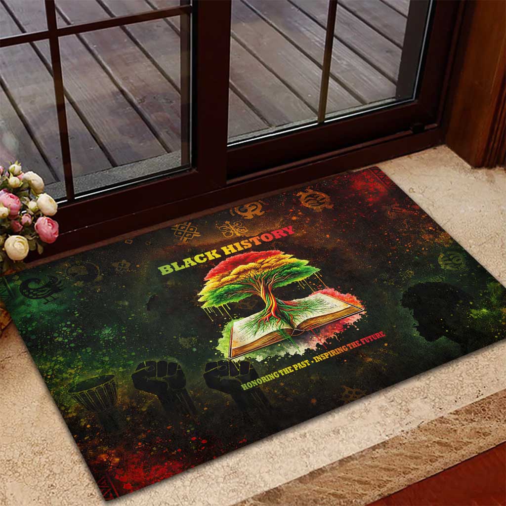 Black History Tree of Knowledge Rubber Doormat Pan-African Afrocentric Drip Art Illustration
