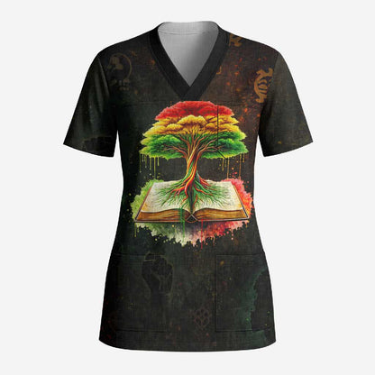 Black History Tree of Knowledge Scrub Top Pan-African Afrocentric Drip Art Illustration
