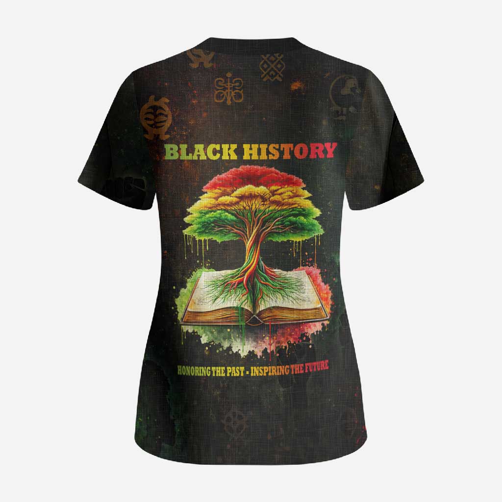 Black History Tree of Knowledge Scrub Top Pan-African Afrocentric Drip Art Illustration