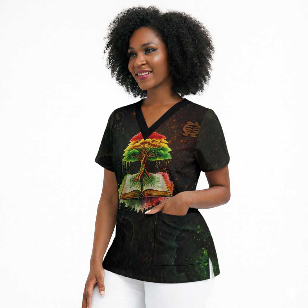 Black History Tree of Knowledge Scrub Top Pan-African Afrocentric Drip Art Illustration