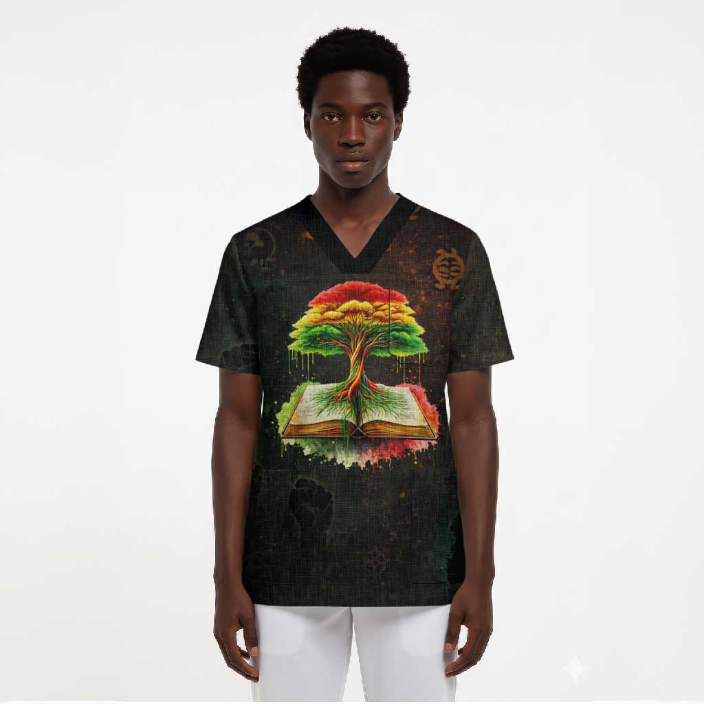 Black History Tree of Knowledge Scrub Top Pan-African Afrocentric Drip Art Illustration