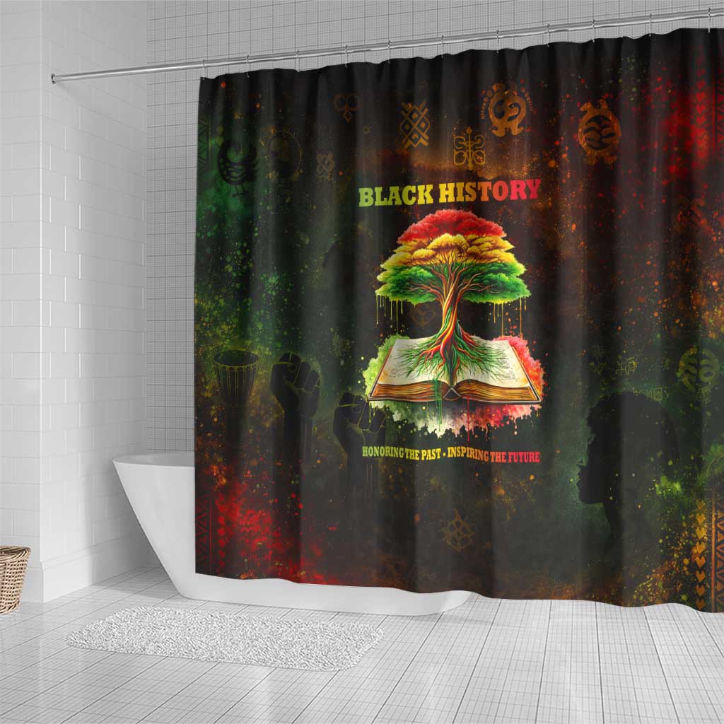 Black History Tree of Knowledge Shower Curtain Pan-African Afrocentric Drip Art Illustration