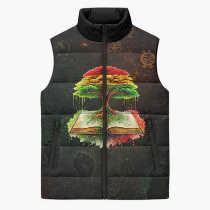 Black History Tree of Knowledge Sleeveless Puffer Jacket Pan-African Afrocentric Drip Art Illustration
