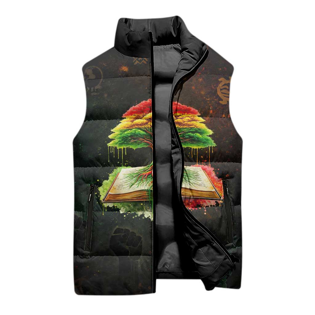 Black History Tree of Knowledge Sleeveless Puffer Jacket Pan-African Afrocentric Drip Art Illustration