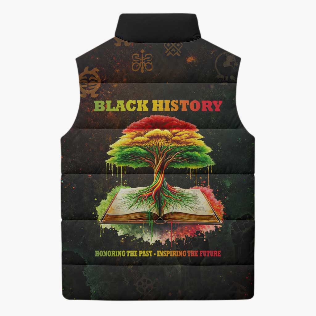 Black History Tree of Knowledge Sleeveless Puffer Jacket Pan-African Afrocentric Drip Art Illustration