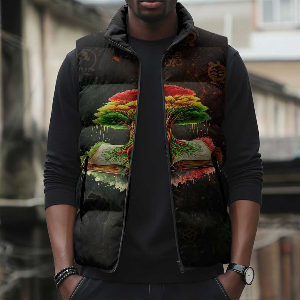 Black History Tree of Knowledge Sleeveless Puffer Jacket Pan-African Afrocentric Drip Art Illustration