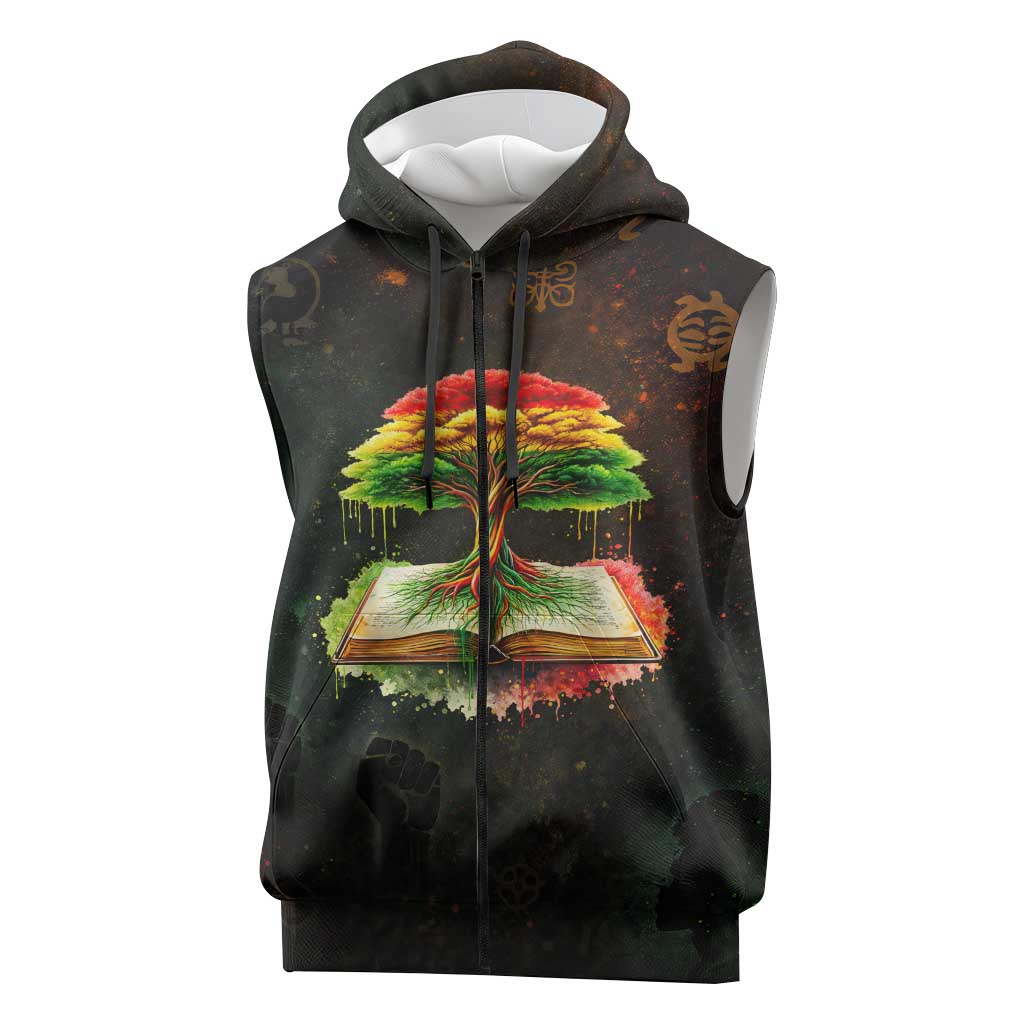 Black History Tree of Knowledge Sleeveless Zip Hoodie Pan-African Afrocentric Drip Art Illustration