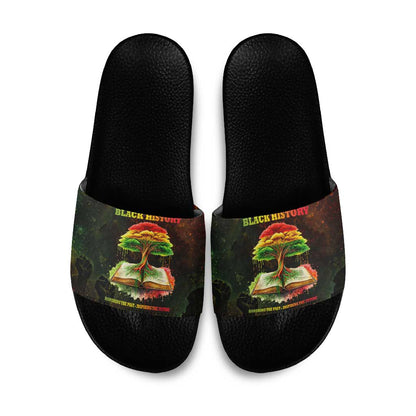 Black History Tree of Knowledge Slide Sandals Pan-African Afrocentric Drip Art Illustration