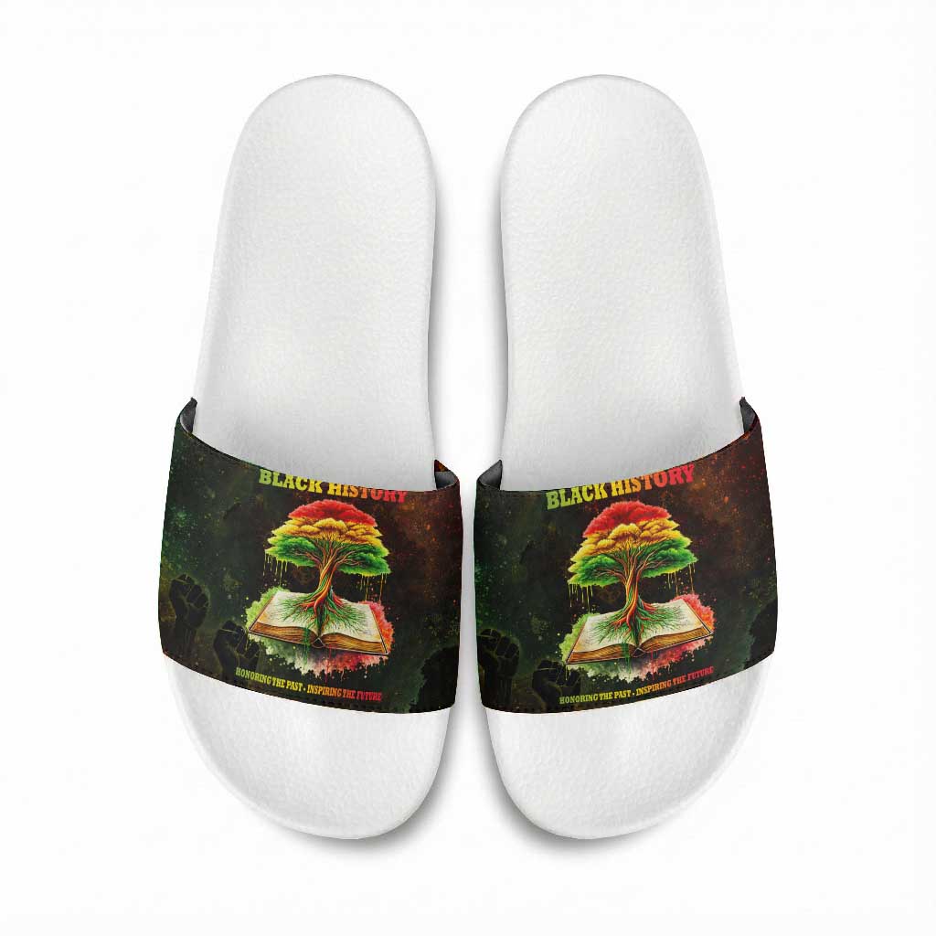 Black History Tree of Knowledge Slide Sandals Pan-African Afrocentric Drip Art Illustration