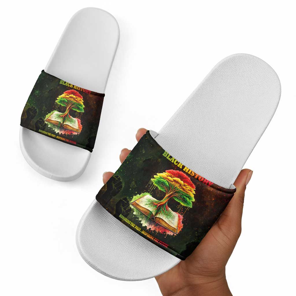 Black History Tree of Knowledge Slide Sandals Pan-African Afrocentric Drip Art Illustration