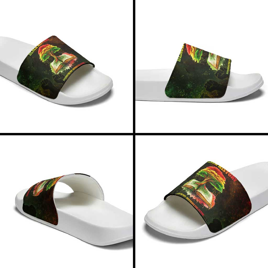 Black History Tree of Knowledge Slide Sandals Pan-African Afrocentric Drip Art Illustration