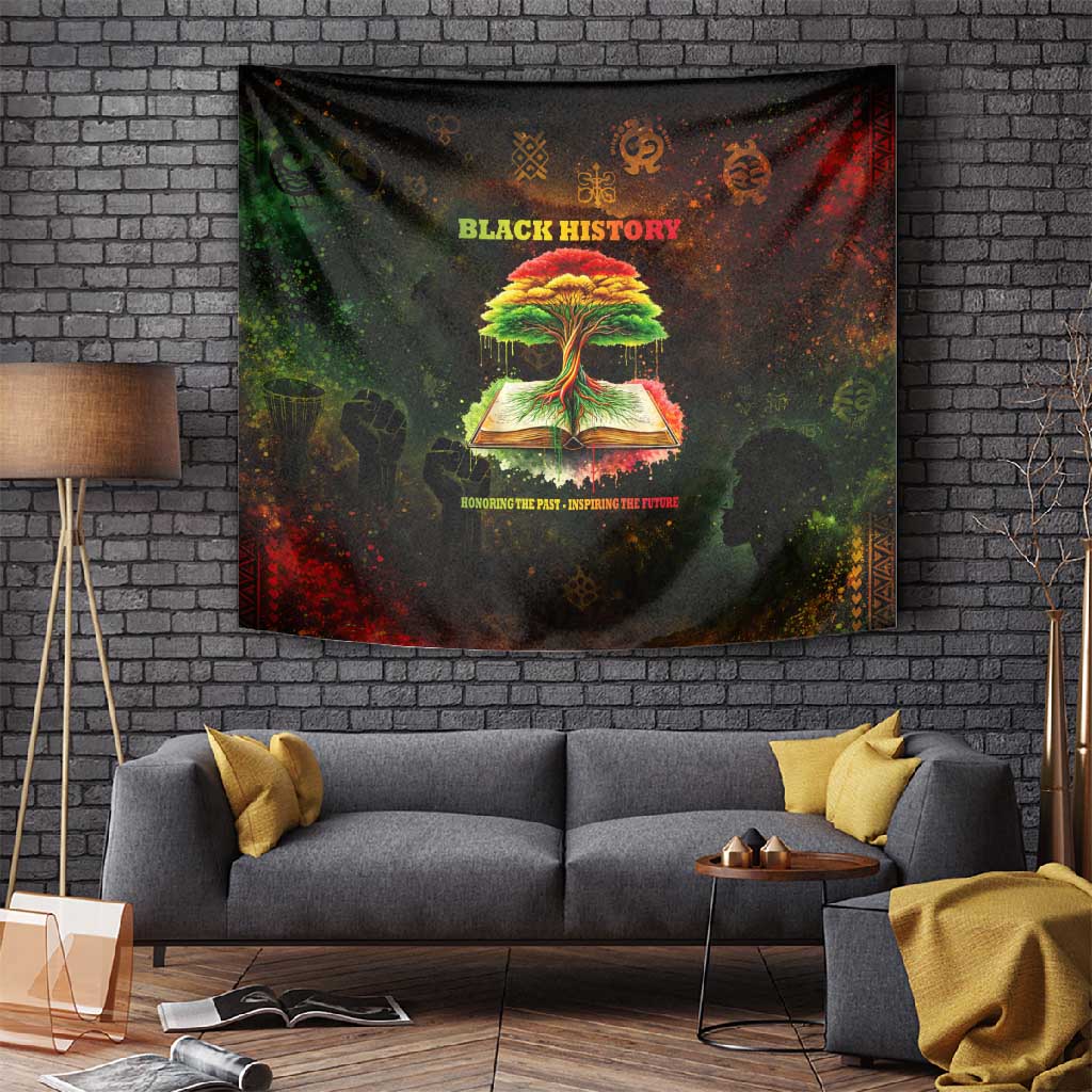 Black History Tree of Knowledge Tapestry Pan-African Afrocentric Drip Art Illustration