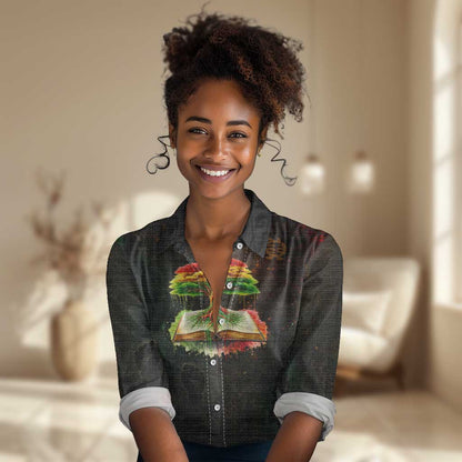 Black History Tree of Knowledge Women Casual Shirt Pan-African Afrocentric Drip Art Illustration