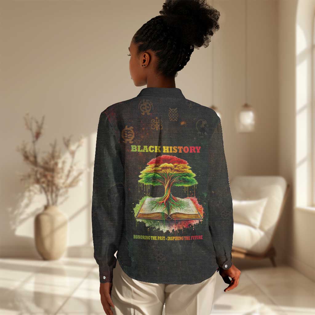 Black History Tree of Knowledge Women Casual Shirt Pan-African Afrocentric Drip Art Illustration