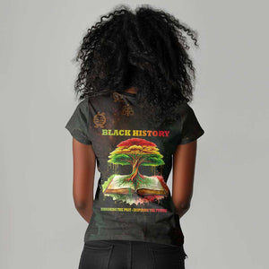 Black History Tree of Knowledge Women V-Neck T-Shirt Pan-African Afrocentric Drip Art Illustration