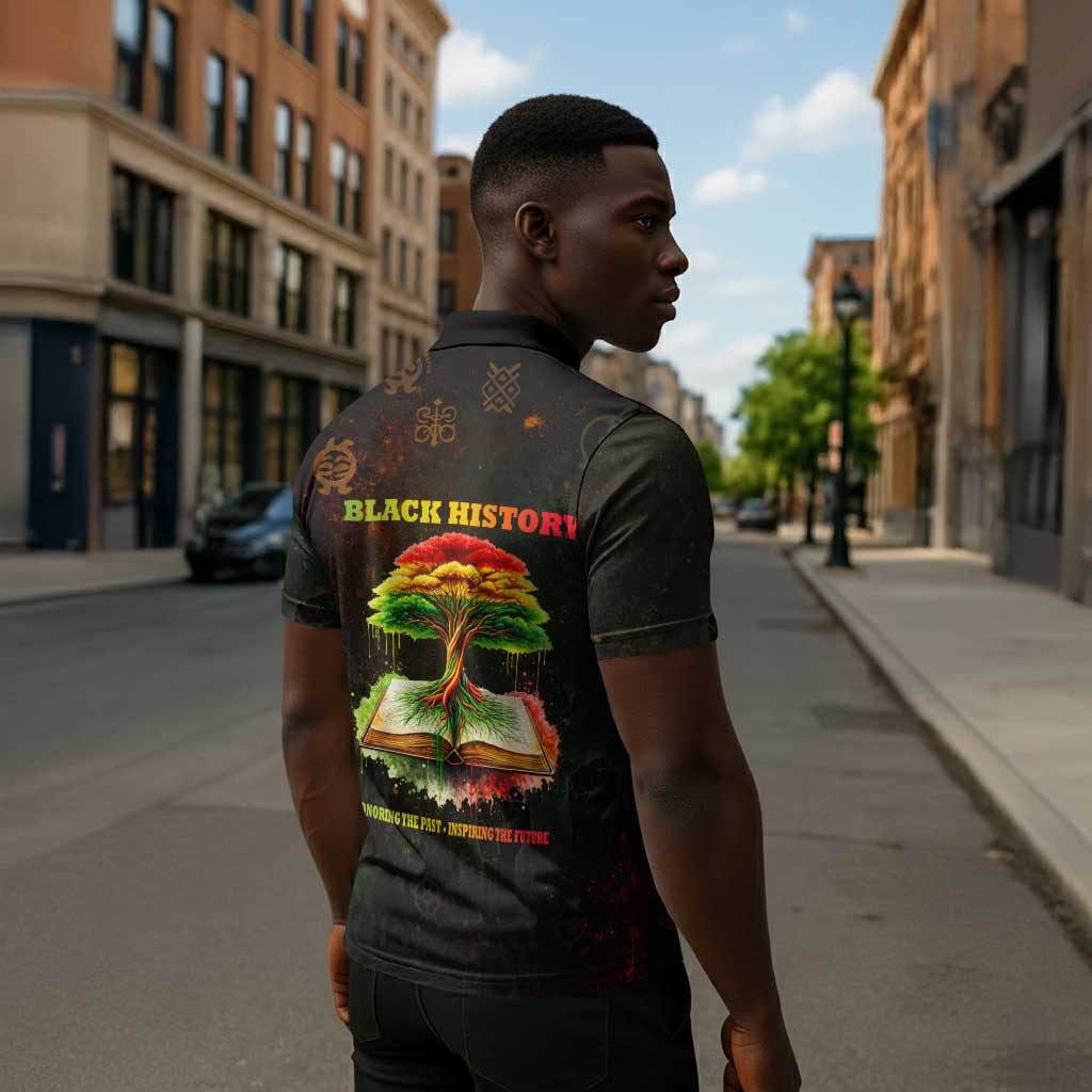 Black History Tree of Knowledge Zipper Polo Shirt Pan-African Afrocentric Drip Art Illustration