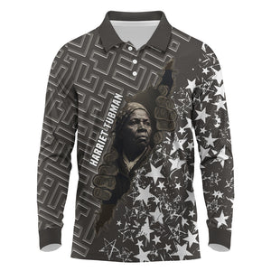 Harriet Tubman Underground Railroad Long Sleeve Polo Shirt Fearless In The Dark - Civil Rights Hero Vintage Art
