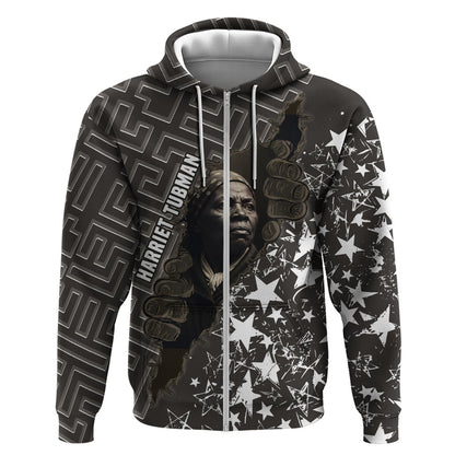 Harriet Tubman Underground Railroad Zip Hoodie Fearless In The Dark - Civil Rights Hero Vintage Art