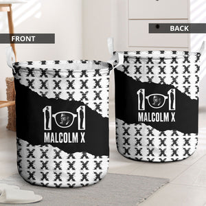 Malcolm X 101 Years Of Resistance Laundry Basket Civil Rights Leader Portrait - Monochrome X Pattern