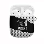 Malcolm X 101 Years Of Resistance AirPods Case Civil Rights Leader Portrait - Monochrome X Pattern