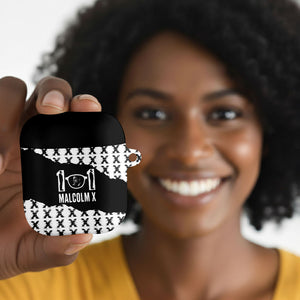Malcolm X 101 Years Of Resistance AirPods Case Civil Rights Leader Portrait - Monochrome X Pattern