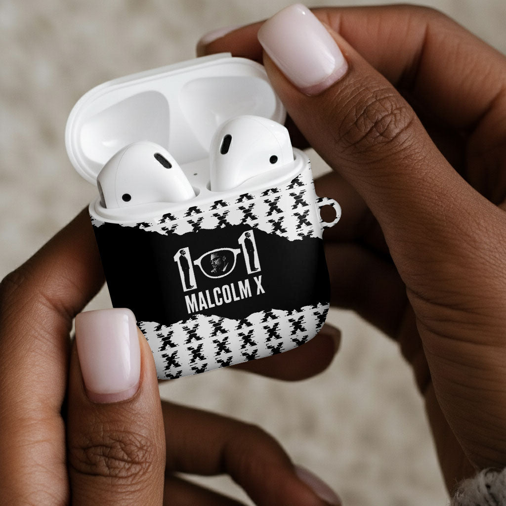 Malcolm X 101 Years Of Resistance AirPods Case Civil Rights Leader Portrait - Monochrome X Pattern