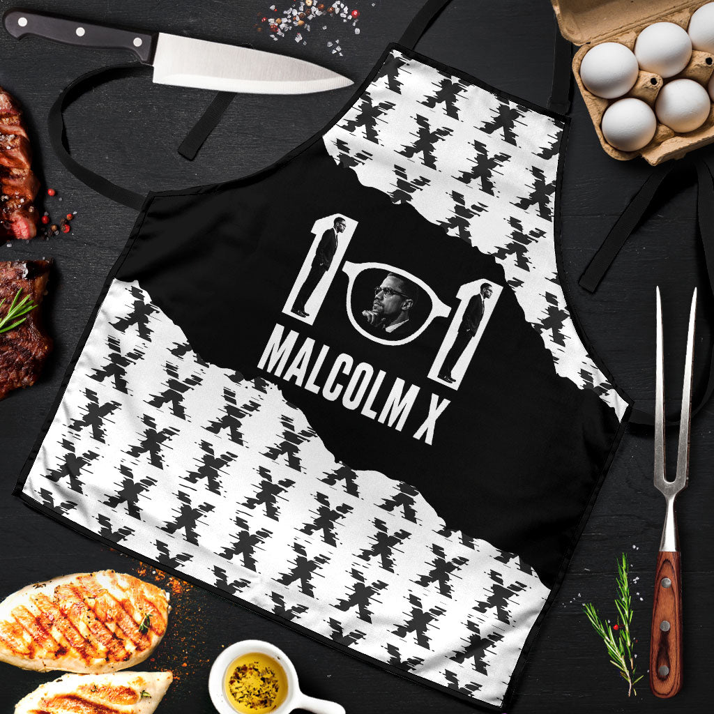 Malcolm X 101 Years Of Resistance Apron Civil Rights Leader Portrait - Monochrome X Pattern