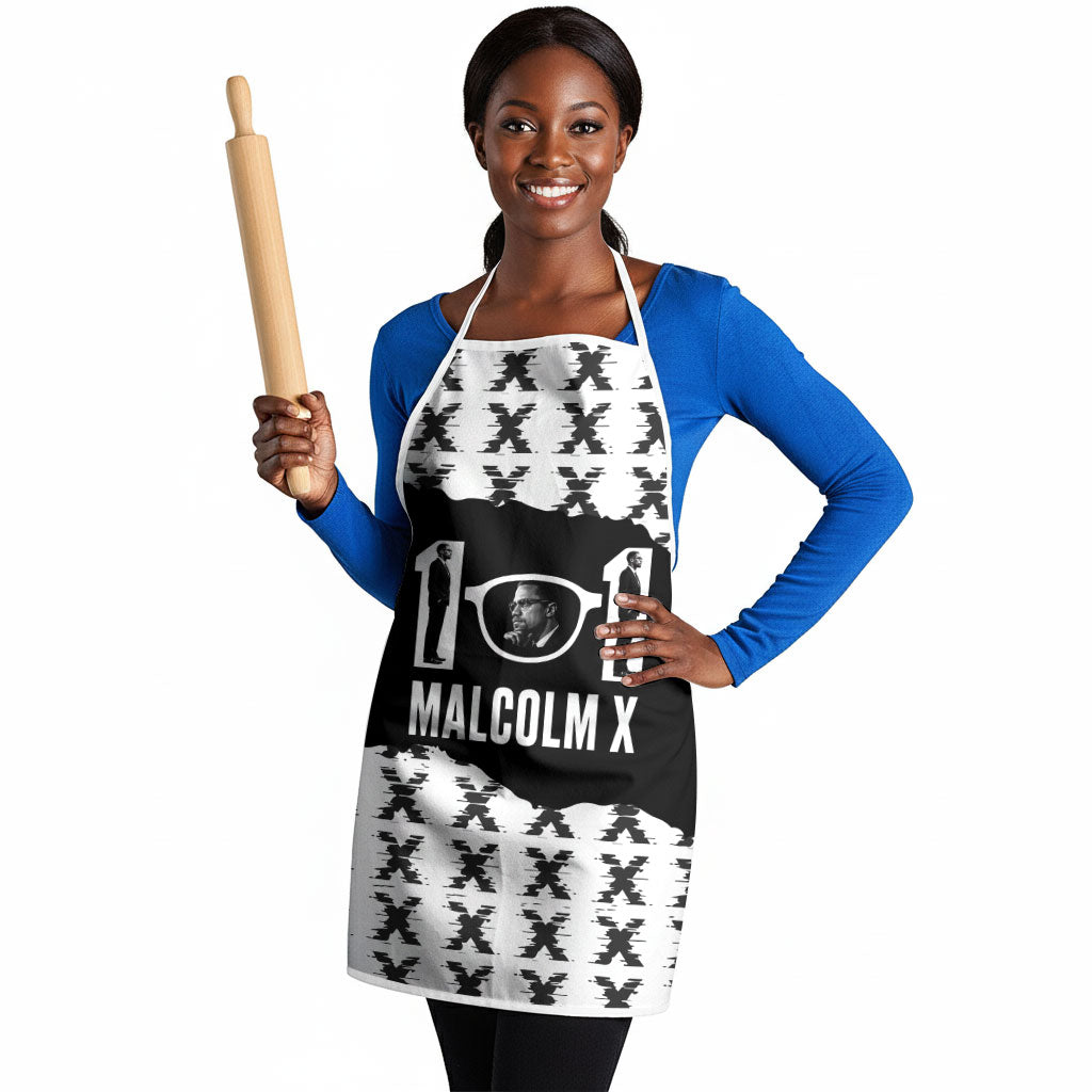 Malcolm X 101 Years Of Resistance Apron Civil Rights Leader Portrait - Monochrome X Pattern
