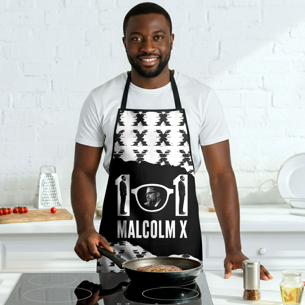 Malcolm X 101 Years Of Resistance Apron Civil Rights Leader Portrait - Monochrome X Pattern