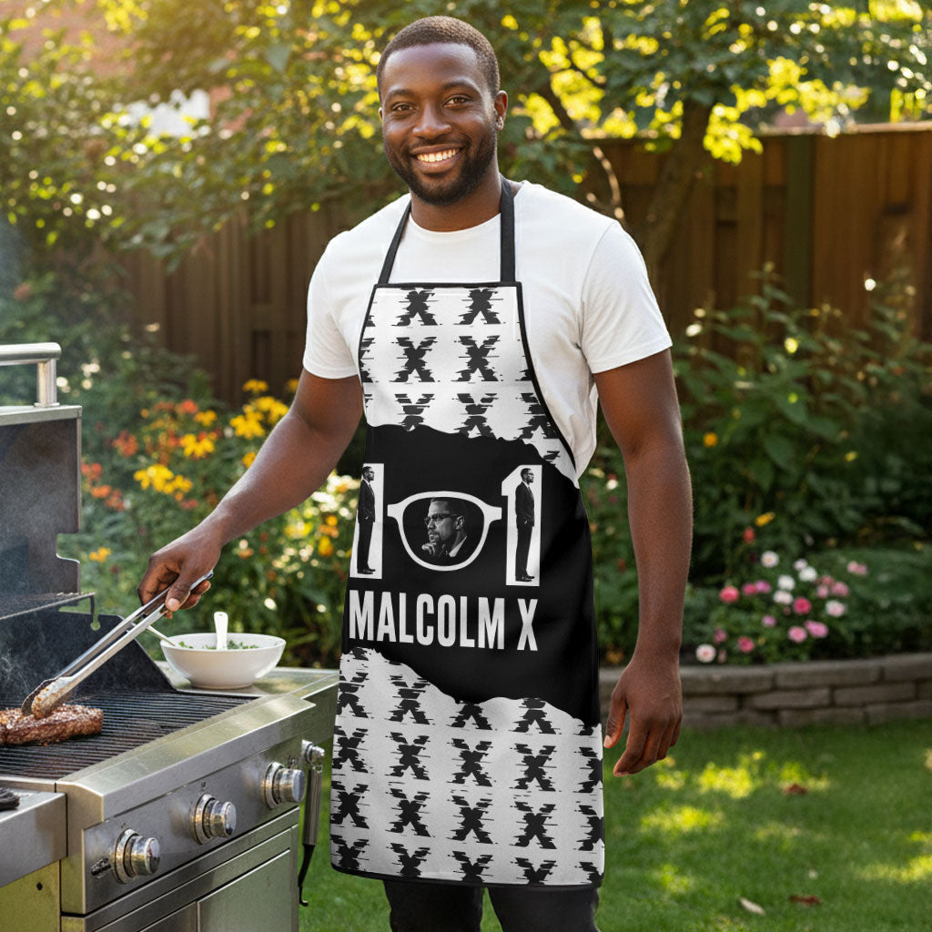 Malcolm X 101 Years Of Resistance Apron Civil Rights Leader Portrait - Monochrome X Pattern