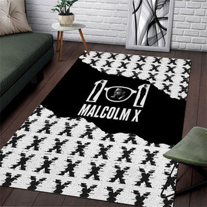 Malcolm X 101 Years Of Resistance Area Rug Civil Rights Leader Portrait - Monochrome X Pattern
