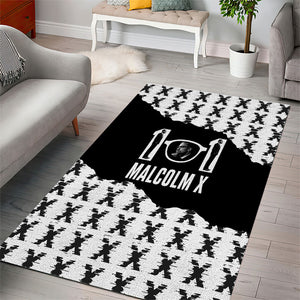 Malcolm X 101 Years Of Resistance Area Rug Civil Rights Leader Portrait - Monochrome X Pattern