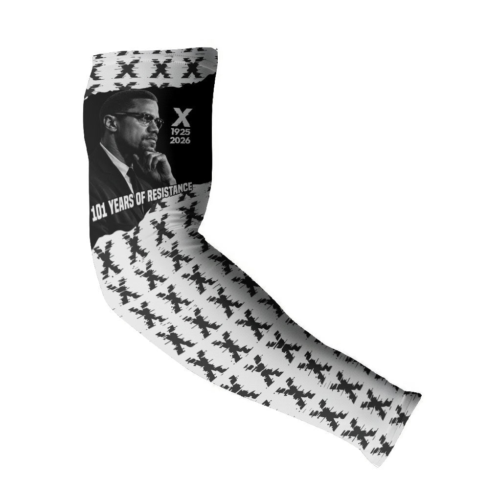 Malcolm X 101 Years Of Resistance Arm Sleeves Civil Rights Leader Portrait - Monochrome X Pattern
