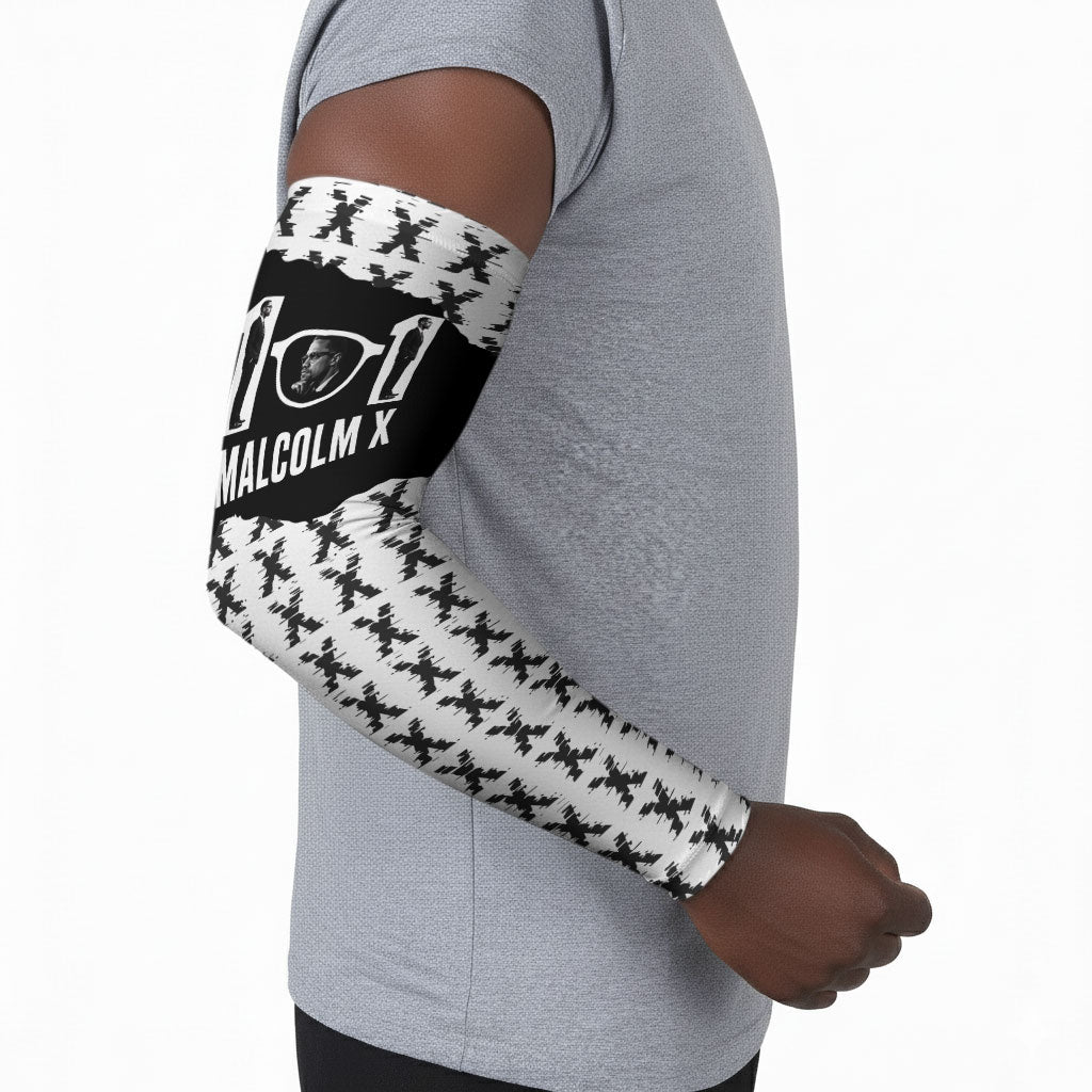 Malcolm X 101 Years Of Resistance Arm Sleeves Civil Rights Leader Portrait - Monochrome X Pattern