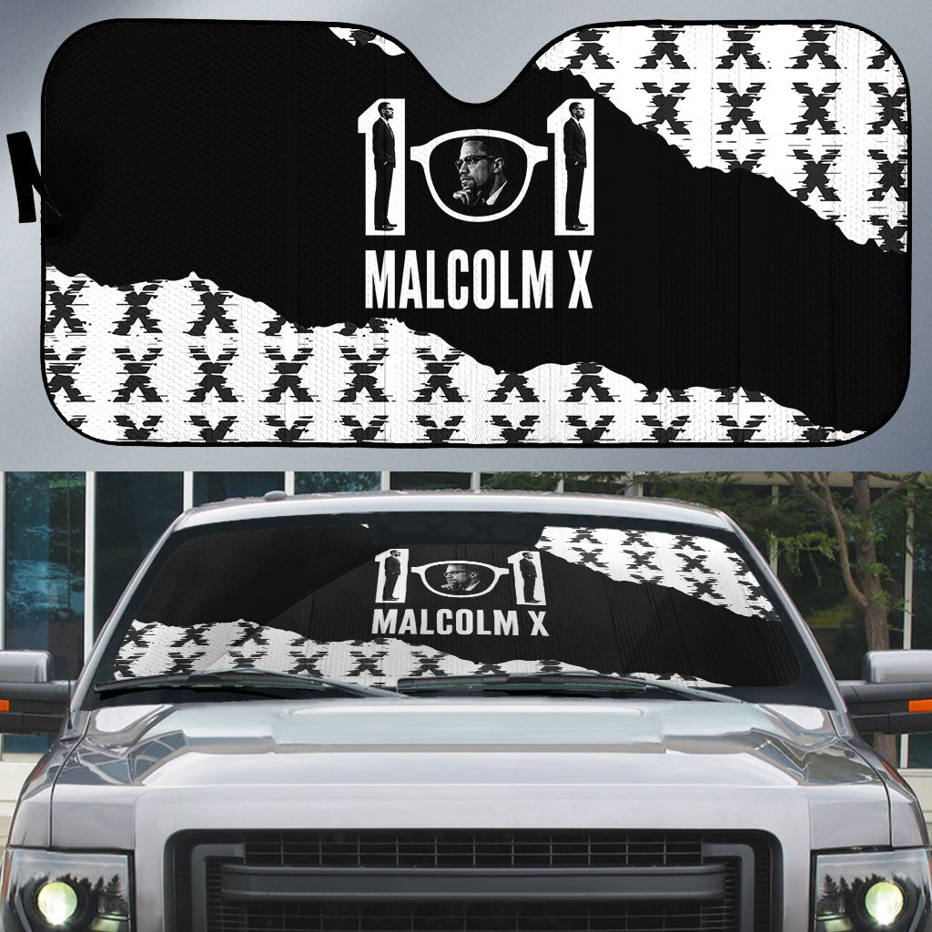 Malcolm X 101 Years Of Resistance Auto Sun Shade Civil Rights Leader Portrait - Monochrome X Pattern