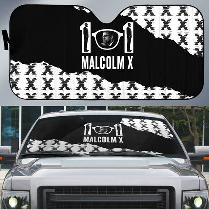 Malcolm X 101 Years Of Resistance Auto Sun Shade Civil Rights Leader Portrait - Monochrome X Pattern