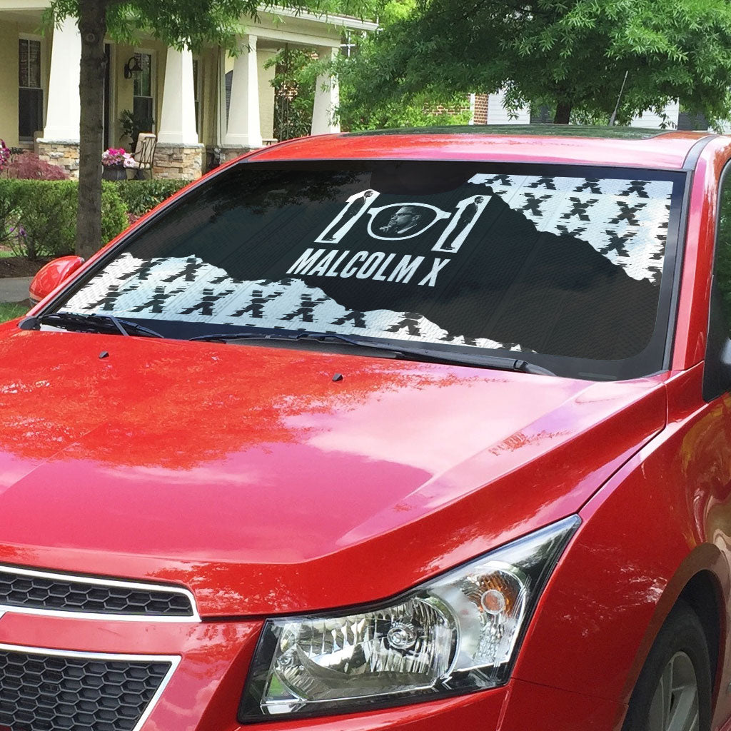 Malcolm X 101 Years Of Resistance Auto Sun Shade Civil Rights Leader Portrait - Monochrome X Pattern