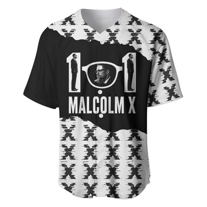 Malcolm X 101 Years Of Resistance Baseball Jersey Civil Rights Leader Portrait - Monochrome X Pattern