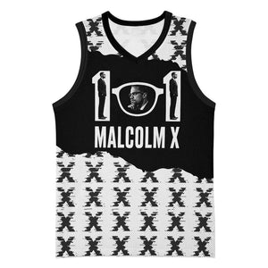 Malcolm X 101 Years Of Resistance Basketball Jersey Civil Rights Leader Portrait - Monochrome X Pattern