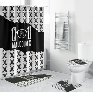 Malcolm X 101 Years Of Resistance Bathroom Set Civil Rights Leader Portrait - Monochrome X Pattern
