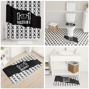 Malcolm X 101 Years Of Resistance Bathroom Set Civil Rights Leader Portrait - Monochrome X Pattern