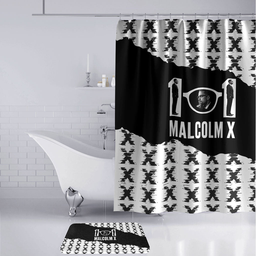 Malcolm X 101 Years Of Resistance Bathroom Set Civil Rights Leader Portrait - Monochrome X Pattern
