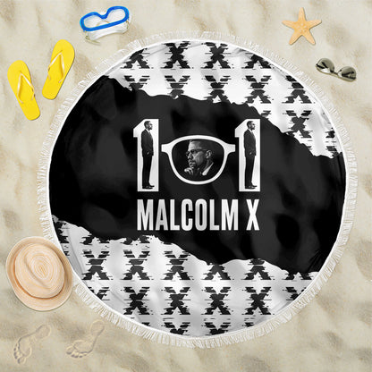 Malcolm X 101 Years Of Resistance Beach Blanket Civil Rights Leader Portrait - Monochrome X Pattern